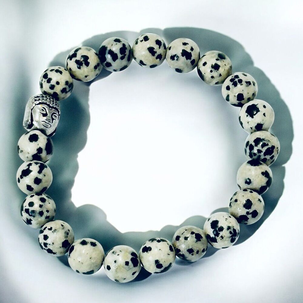 Dalmatian Jasper Beaded Bracelet .925 Sterling Silver Buddha Nurturing Friends
